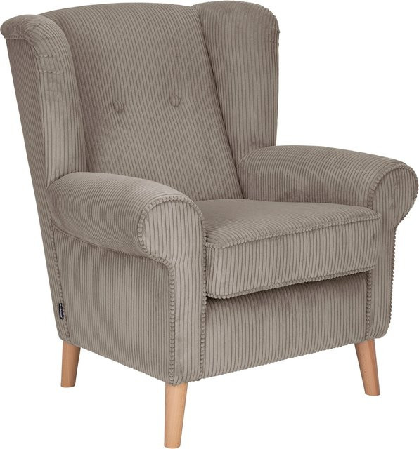 Max Winzer Ohrensessel Anton Lounge Sessel in Beige und Braun mit Stoffbezug und Holzgestell B/T/H: 99,0 x 88,0 x 94,0 cm - Bild 1