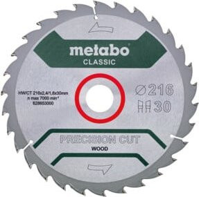 Metabo Sägeblatt precision cut wood - classic für Kreissägen, Farbe: Silber, Durchmesser: 216 mm, Bohrung: 30 mm, Breite: 2,4 mm, Schnittdicke: 1,6 mm - Bild 1