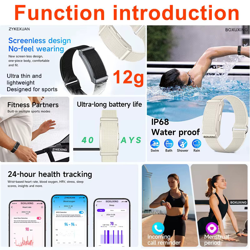 BOXUXING Smartwatch für Damen und Herren mit Herzfrequenzmessung, IP68 wasserdicht und Anruf-Erinnerung, Schwarz oder Weiß - Bild 2