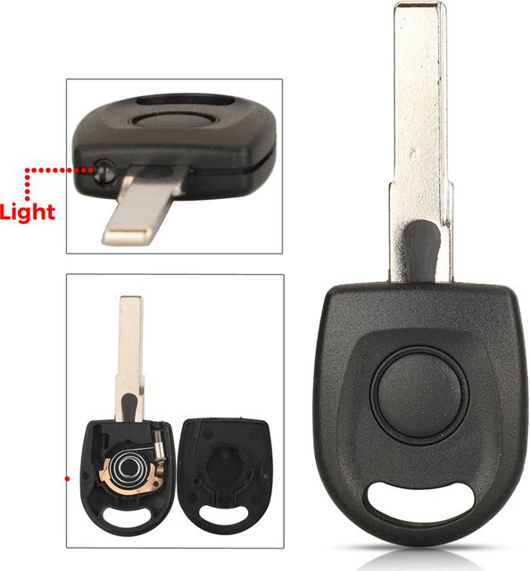 Jingyuqin Schlüsselgehäuse HU66 mit Lichtchip-Gehäuse für Volkswagen VW Polo Golf, SEAT Ibiza Leon und SKODA Octavia in Schwarz, ungeschnitten - Bild 1