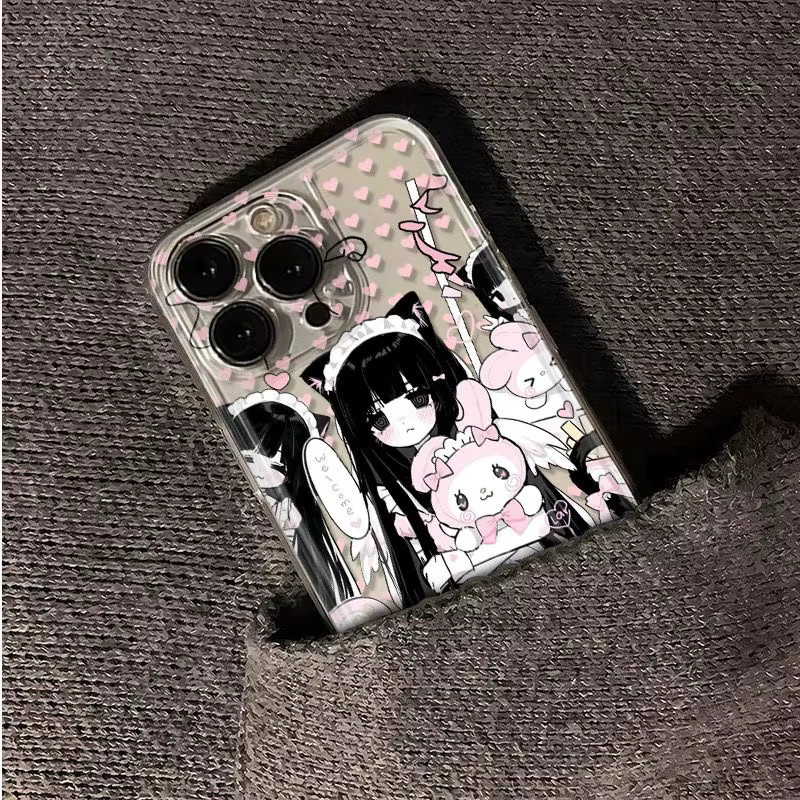 Transparente iPhone Schutzhülle mit süßem Anime Katzen Mädchen Design für Apple iPhone 11 12 13 14 15 16 Pro Max XR XS 7 8 Plus X - Bild 4