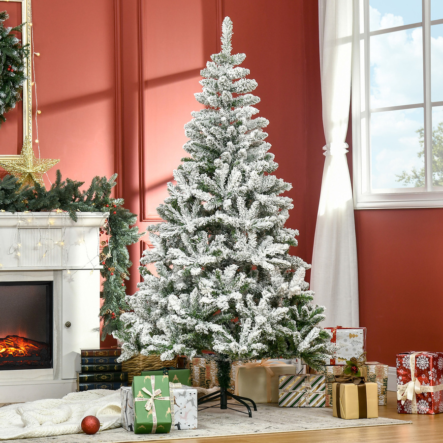 HOMCOM Künstlicher Weihnachtsbaum mit Kunstschnee, Höhe: 180 cm, Grün und Weiß - Bild 2