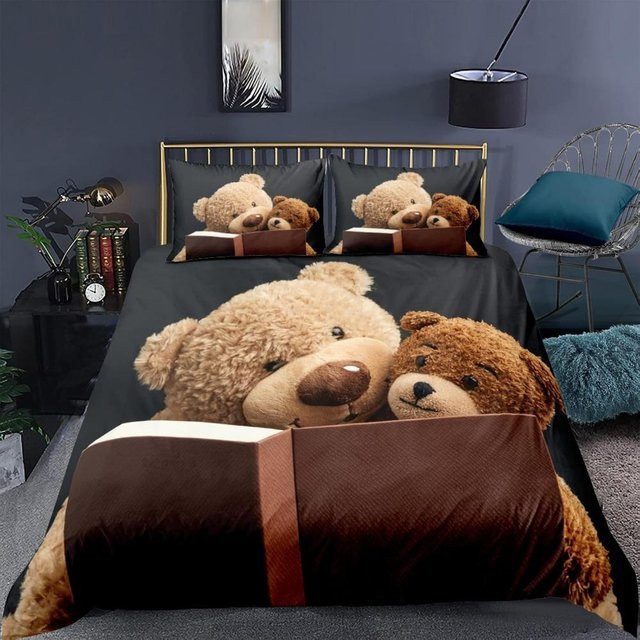 JMG Household Supplies Teddybär Bettwäsche-Set aus Mikrofaser in Braun, 3-teilig, B/H: 200 x 200 cm - Bild 1