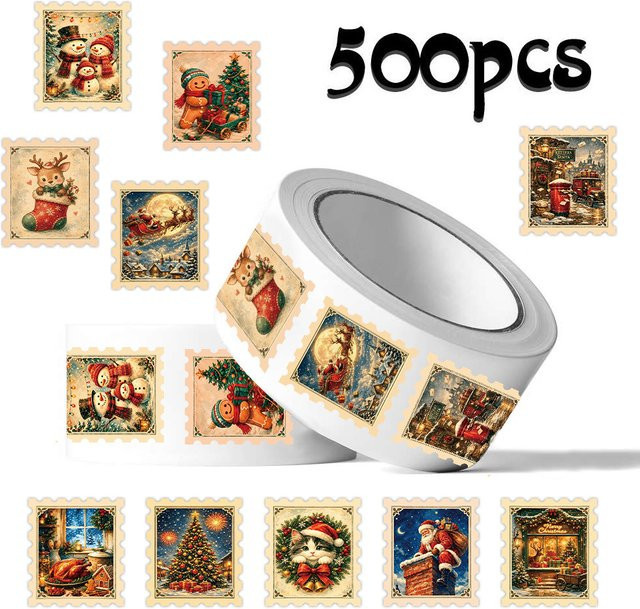 500 Stück Weihnachts-Stempelaufkleber in Multicolour zur Dekoration von Geschenkboxen, Notizbüchern und Accessoires - Bild 1