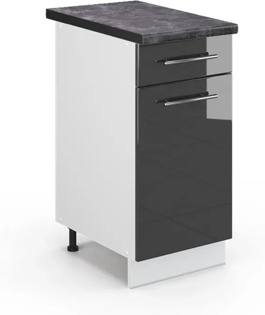 Vicco Küchenunterschrank Fame-Line in Anthrazit Hochglanz und Weiß, B: 40 cm, T: 60 cm, H: 82 cm - Bild 1