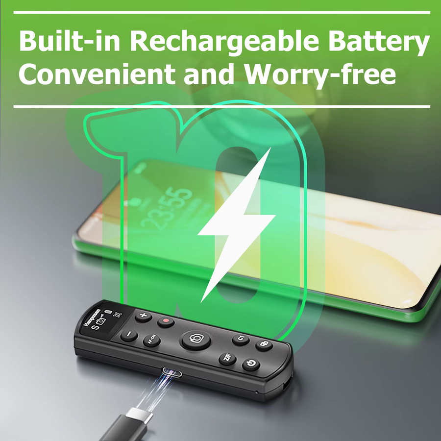 Hanpusen Kabellose Bluetooth-Fernbedienung mit OLED-Display und USB-C, wiederaufladbar, Schwarz, kompatibel mit Canon, Sony, Nikon und Fujifilm Kameras - Bild 3