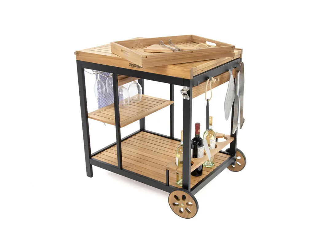 ASADO BBQ Grillwagen Jack Gasgrill mit Glashalter in Schwarz und Braun aus Teakholz und Aluminium B/T/H: 100 x 57,5 x 82 cm - Bild 2