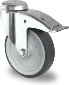 CASCOO Rückenlochlenkrolle Serie P2T2 mit Totalfeststeller und Gleitlager, Durchmesser: 150 mm, Farbe: Silber/Grau - Bild 1