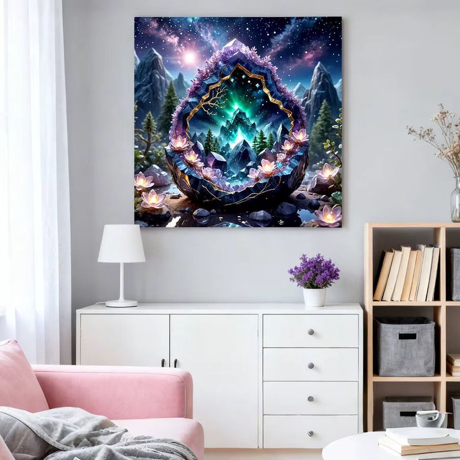 HUACAN Diamant-Gemälde Berglandschaft als Diamant-Mosaik mit Full Round Steinen zur Wandmontage - Bild 3