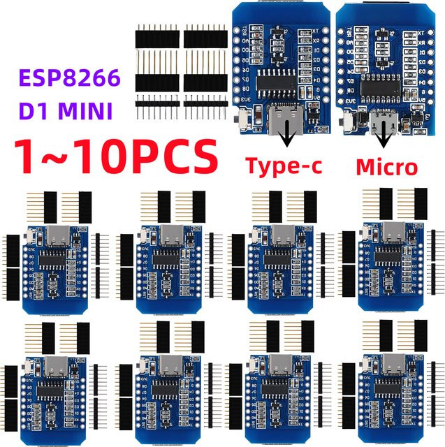 WeMos D1 Mini ESP8266 ESP-12F WiFi Entwicklung Board mit USB-C Anschluss in Blau - Bild 1