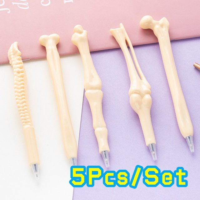 5er Set TWBEB Knochen-Kugelschreiber in Beige mit blauer Tinte, Länge: 14,7 cm - Bild 1