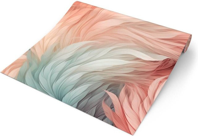 UGEPA Papiertapete Feder in Rosa mit Naturmotiv, abwaschbar und lichtecht, Breite: 53 cm, Länge: 1005 cm - Bild 1