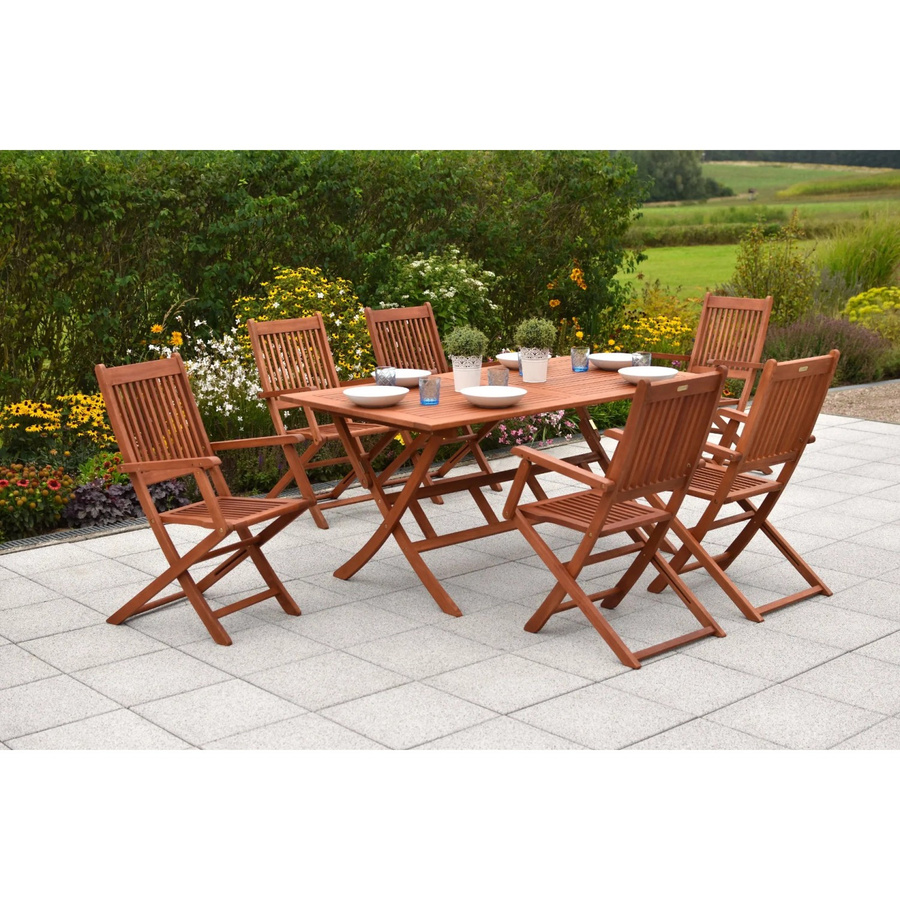 Merxx Gartenmöbelset Rio aus Eukalyptusholz in Beige und Braun, 7-teilig mit 6 Klappsesseln und Tisch, B/T/H: 160 x 94 x 90 cm - Bild 3