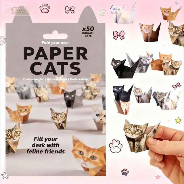50 Stück DIY Origami-Papier zum Falten von Katzenfiguren, buntes Bastelset aus Konstruktionspapier für Katzenliebhaber - Bild 1