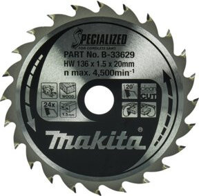 Makita Specialized Kreissägeblatt für Holz, Farbe: Silber, Durchmesser: 136 mm, Bohrung: 20 mm, Zähne: 24 - Bild 1