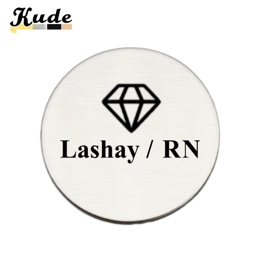 Personalisierte runde Namensschilder aus Stahl mit Laser-Gravur für dein Logo oder deinen Text von Kude, Durchmesser: 30 mm oder 40 mm - Bild 2