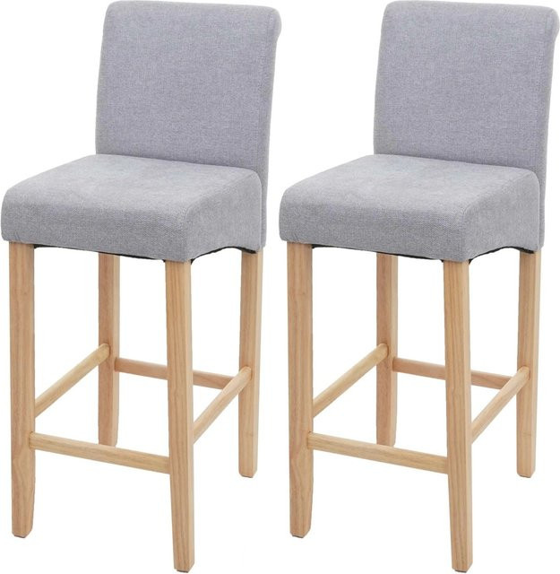 PROREGAL 2er-Set Barhocker gepolstert mit Lehne in Hellgrau mit Holzbeinen im Retro-Look, Sitzhöhe: 75 cm - Bild 1