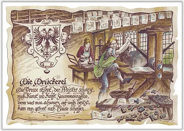 Tantum Graphic Zunftbild Druckerei als Vintage Paper Poster auf Antikpapier, Mehrfarbig, A4 - Bild 1