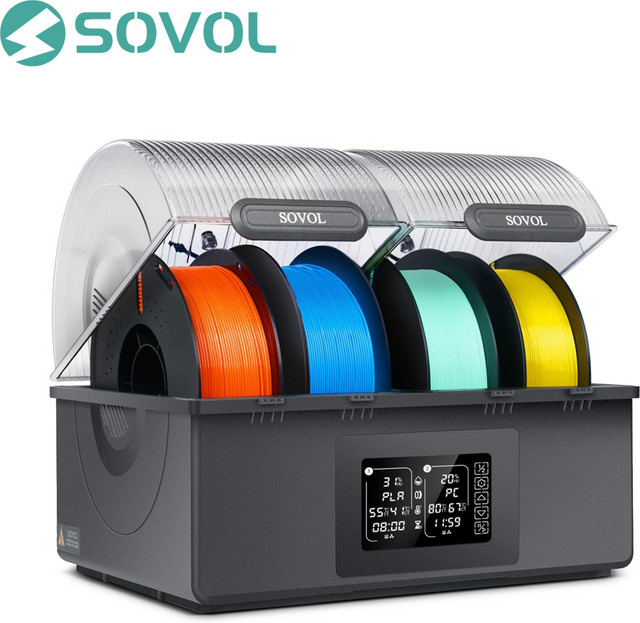 Sovol Filament-Trockner für 4 Spulen in Schwarz mit 85 °C maximaler Temperatur und zwei unabhängigen Heizkammern zur automatischen Entfeuchtung und versiegelten Lagerung - Bild 1