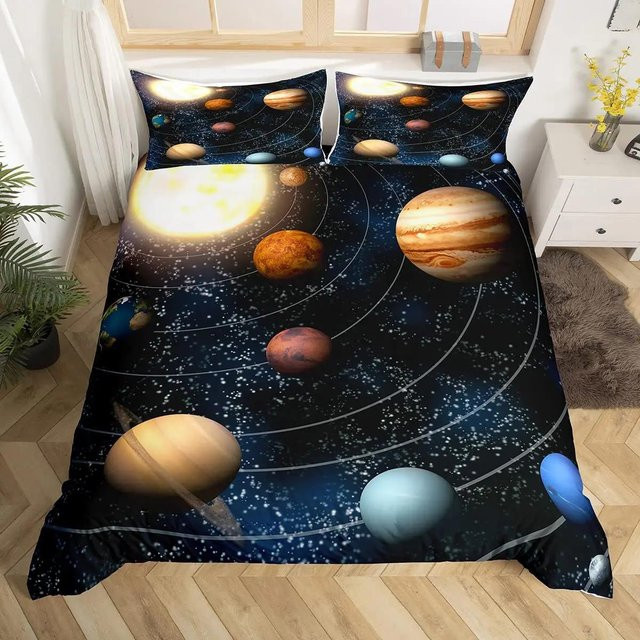 Sonnensystem Bettwäsche-Set für Kinder mit Weltraum- und Galaxie-Motiv, Mikrofaser, Mehrfarbig, B/H: 172 x 218 cm - Bild 1