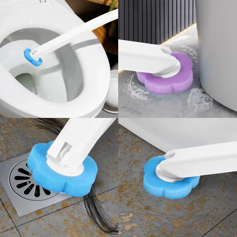 XMSJ Toilettenbürsten-Set mit Einweg-Ersatzköpfen und verlängertem Griff in Grau und Weiß - Bild 3