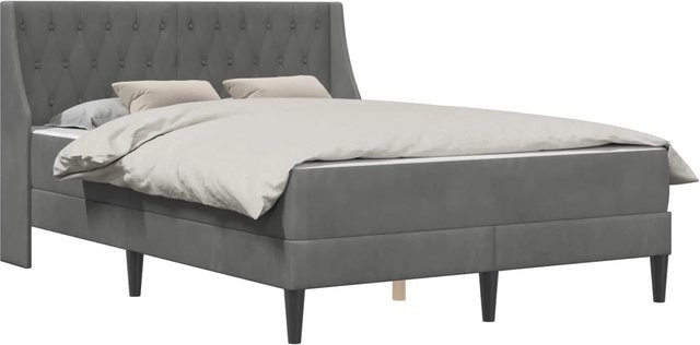 vidaXL Bettgestell mit Matratze aus Samt in Dunkelgrau, 2-teiliges Set, B/T/H: 144 x 202 x 96 cm - Bild 1