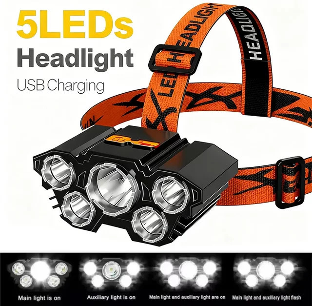 Heinast LED-Stirnlampe in Schwarz, wiederaufladbare Taschenlampe für Sport und Outdoor - Bild 1