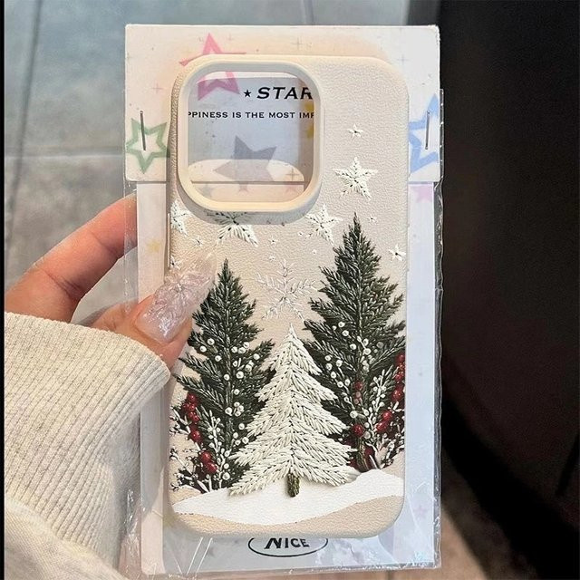 Handyhülle mit Weihnachtsbaum-Design und Litschi-Textur für Apple iPhone 11 bis 17 Pro Max, Air, Plus, X, XS, XR, 16E als weiche Abdeckung - Bild 1
