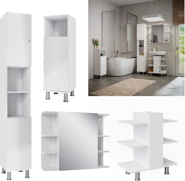 Vicco Badmöbel-Set Fynn in Weiß, 4-teiliges Badezimmer-Set aus Spanplatte - Bild 1