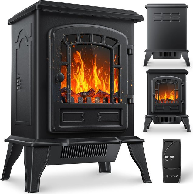 KESSER Elektrokamin mit Heizlüfter und Fernbedienung, 2000W, LED Flammeneffekt, Schwarz - Bild 1