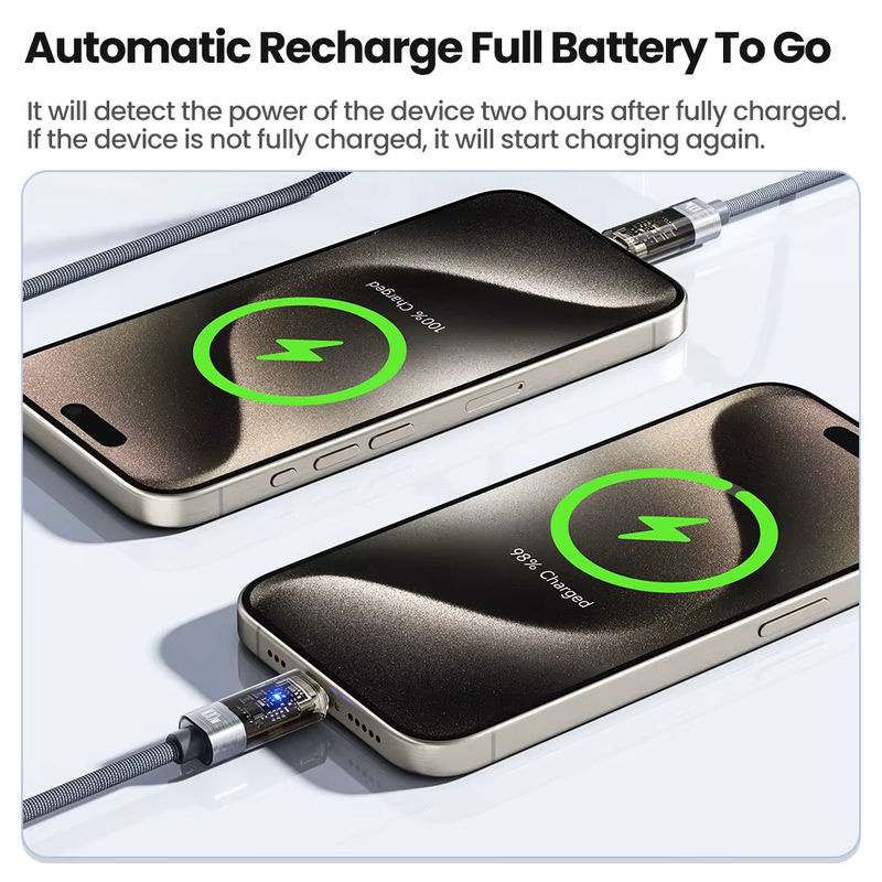 Toocki USB-C zu USB-C Kabel mit 100 W Schnellladefunktion und automatischer Abschaltung, 5 A, transparent Blau - Bild 3