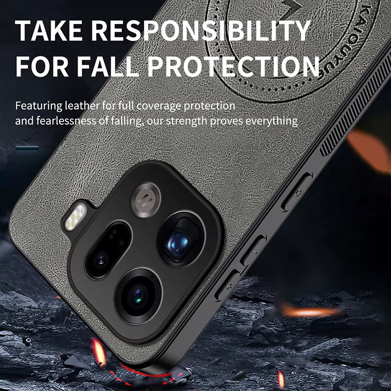 Luxus PU Leder Schutzhülle mit Magnetischer MagSafe Funktion für OPPO Find X9 und OPPO Find X9 Pro in Schwarz und Grau - Bild 3