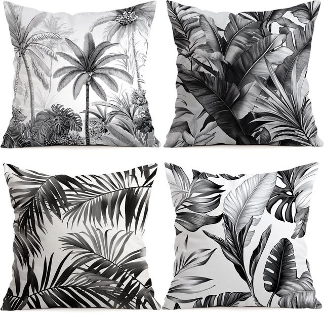 JMG Clothing Kissenbezug mit floralem Blättermuster in Schwarz-Weiß aus Polyester, B/B: 45 x 45 cm - Bild 1