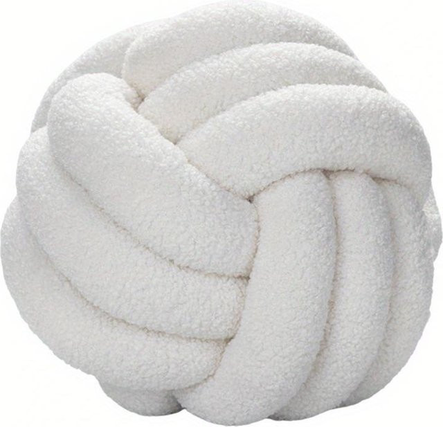 NATAWA Knotenballkissen aus Plüsch, handgewebt, rund, beige - Bild 1