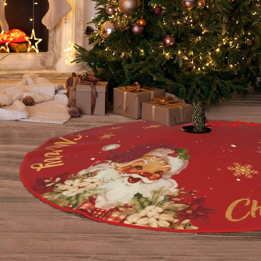 VIKAMA Weihnachtsbaumrock mit Schneeflockenmuster in Rot für drinnen und draußen - Bild 4