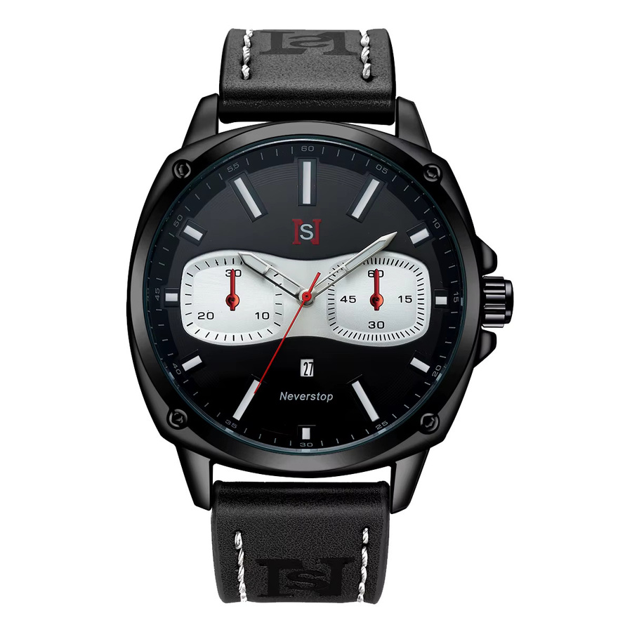 NS Brand Chronograph, Quarz, Leder, Schwarz, Herren - Bild 2