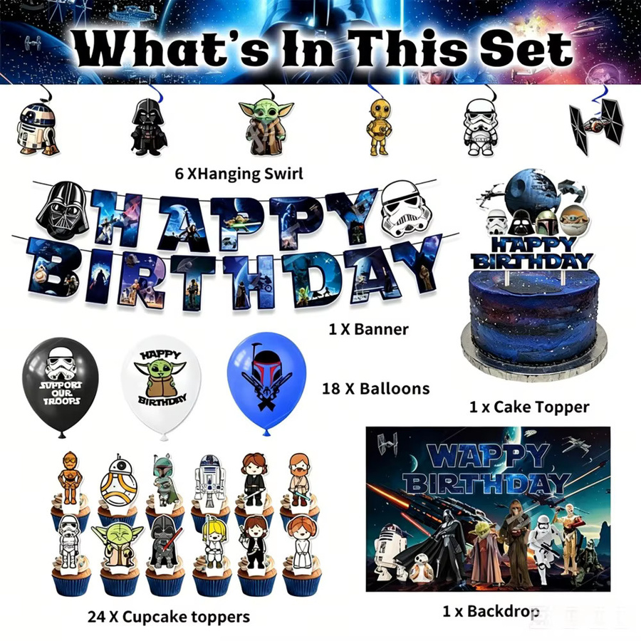 Bandai Star Wars Geburtstagsparty Deko-Set mit Banner, Tortendekoration, Ballons und hängenden Spiralen in Mehrfarbig - Bild 2