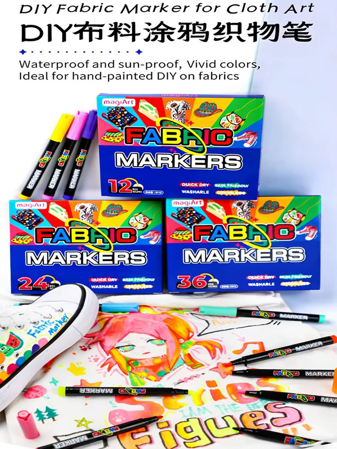 Kissbuty Textilmarker-Set mit 12 Farben, ungiftige und permanente Textilstifte mit Feinspitze in Multicolour - Bild 5