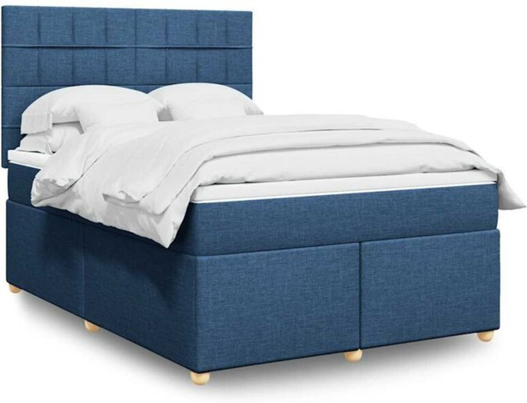 vidaxl Boxspringbett mit Matratze in Blau und Weiß aus Stoff, B/T/H: 140 x 190 cm - Bild 1
