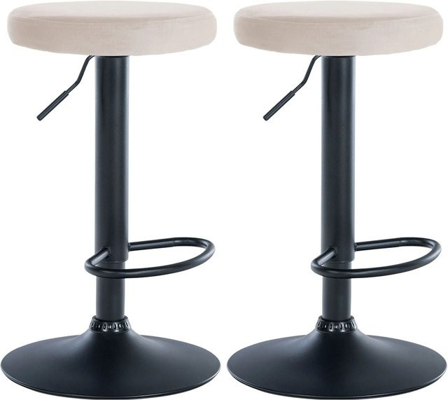 DELUKE 2er Set Barhocker KAZON aus Samt in Creme und Schwarz, höhenverstellbar und drehbar, B/T/H: 38,5 x 38,5 x 60 cm - Bild 1