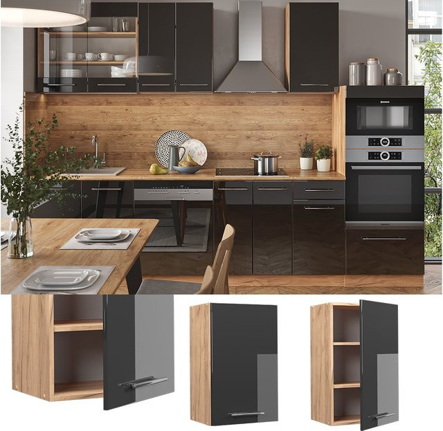 Vicco Hängeschrank Fame-Line Küchenschrank in Anthrazit und Eiche Hochglanz mit Softclose-Scharnieren und Einlegeboden, Breite: 45 cm - Bild 1