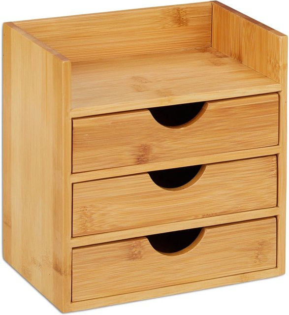 Relaxdays Schreibtischorganizer aus Bambus in Natur mit 3 Schubladen, B/T/H: 21 x 20 x 13 cm - Bild 1