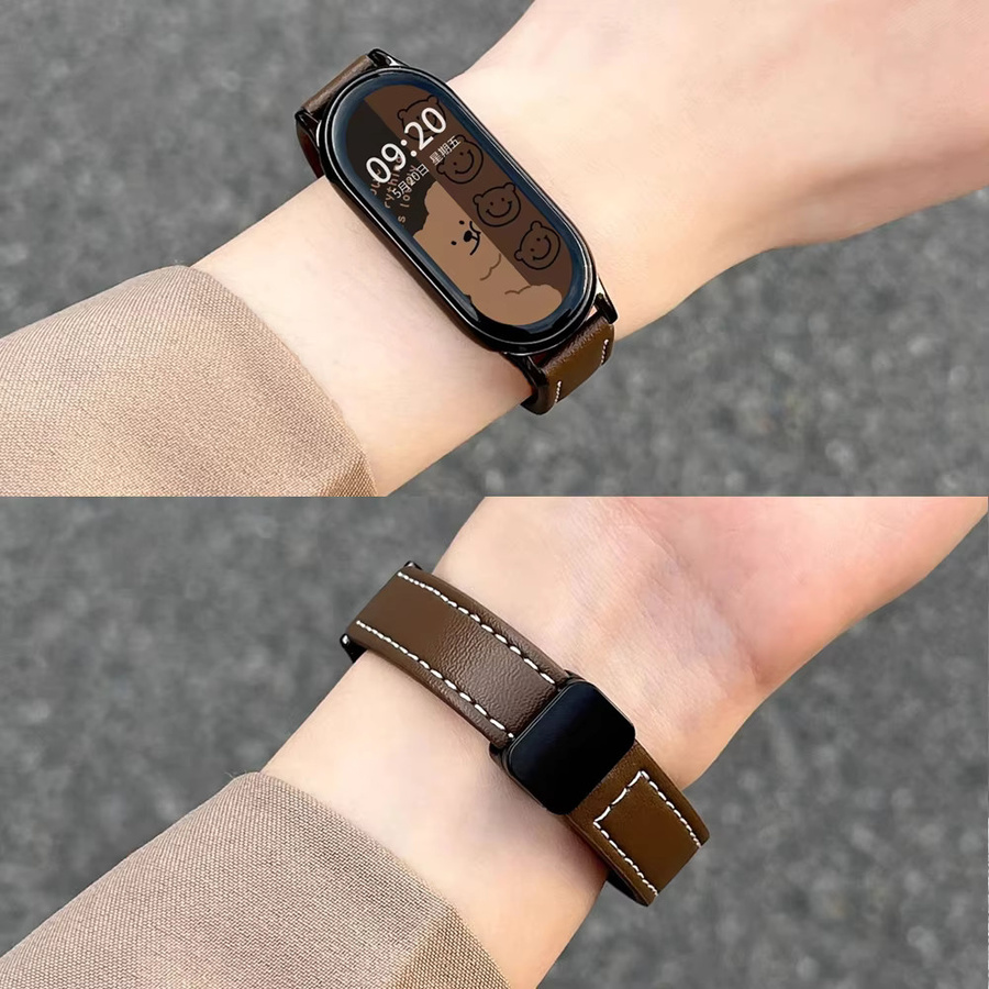 KMAIXA Uhrenarmband Leder, Magnetverschluss, brown, Xiaomi Smart Band 10 9 8 - Bild 3
