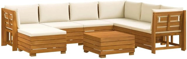 vidaXL Outdoor-Sofagarnitur L-Form aus Akazie Massivholz mit 8 Kissen in Braun und Cremeweiß - Bild 1