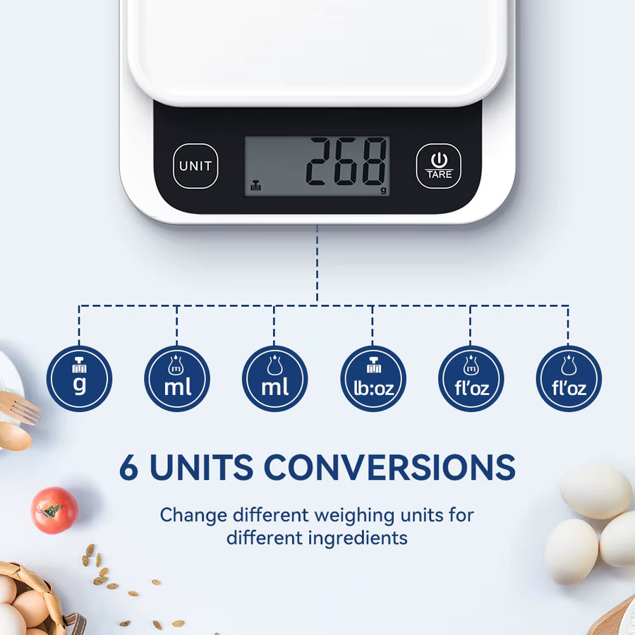 Intelligente Küchenwaage icomon in Weiß mit App-Steuerung und Nährwertrechner, digitale Ernährungswaage für 5 kg mit 0,1 g Präzision - Bild 3
