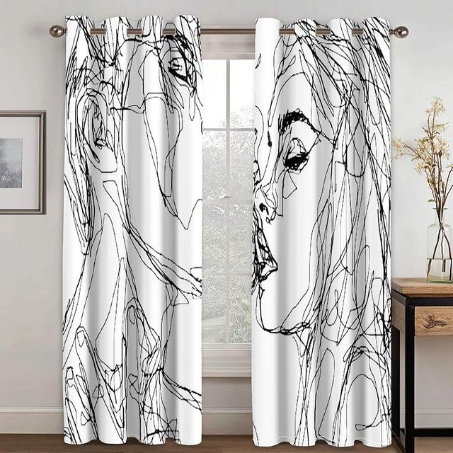 Verdunkelungsvorhang Yiran Furniture mit abstraktem Graffiti-Design in Schwarz und Weiß, Breite: 55 cm, Höhe: 185 cm - Bild 1