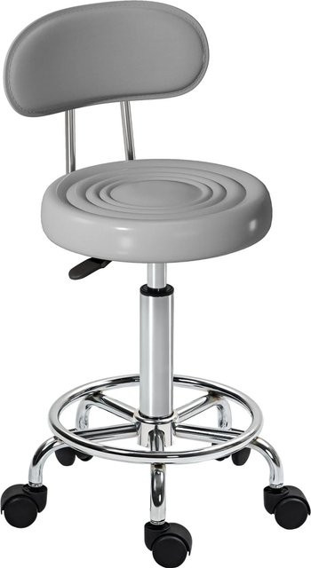 HOMCOM Salon Hocker aus Kunstleder in Grau mit Rollen und 360-Grad-Drehfunktion, Höhe: 70-86 cm, Breite: 32 cm, Tiefe: 40 cm - Bild 1