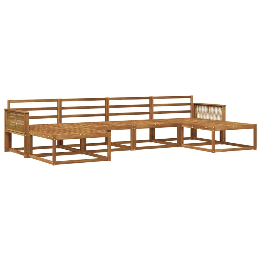 vidaXL Outdoor-Sofagarnitur aus Massivholz Akazie in Natur Braun, 6-teiliges L-Shape Set mit Armlehnen und Fußhockern - Bild 2