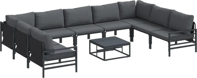 vidaXL Garten-Sofa-Set 10-teilig aus pulverbeschichtetem Stahl in Anthrazit mit Polstern - Bild 1