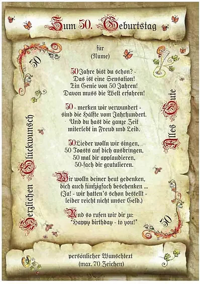 Personalisierte Urkunde zum 50. Geburtstag in Beige im Vintage-Stil von tantum graphic - Bild 1